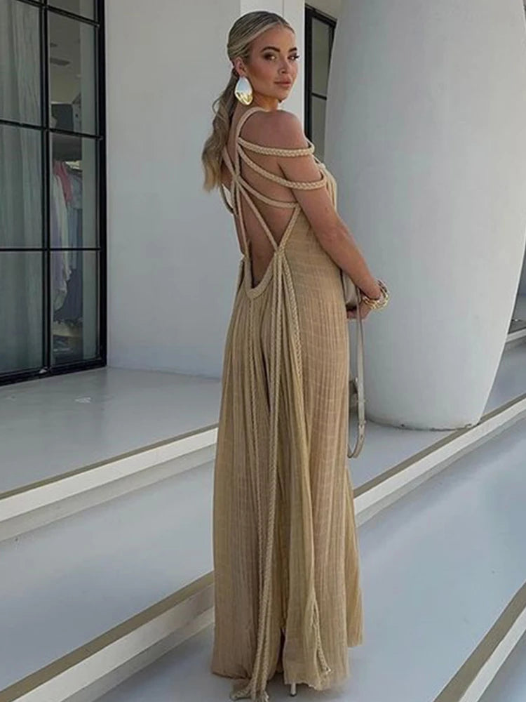 Women's Braid Backless Maxi Dress