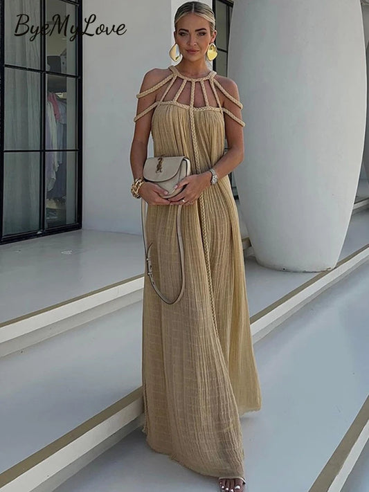 Women's Braid Backless Maxi Dress