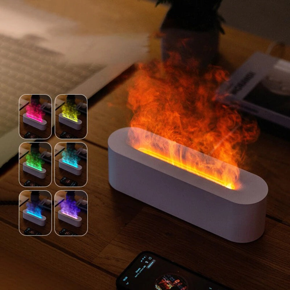 Newest RGB Flame Aroma Diffuser Humidifier USB Desktop Simulation Light Aromatherapy Purifier Air for Bedroom with 7 Colors